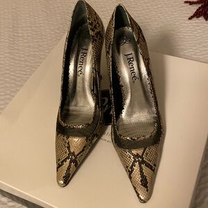 Ladies J.Renee black  & sliver snake skin step in heels
